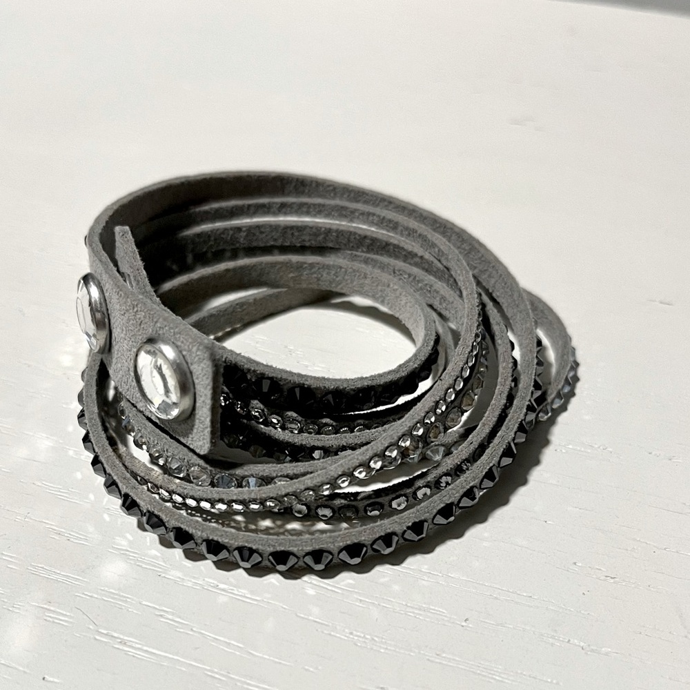 Swarovski Tri-Wrap Bracelet. Grey, Silver, and Black.